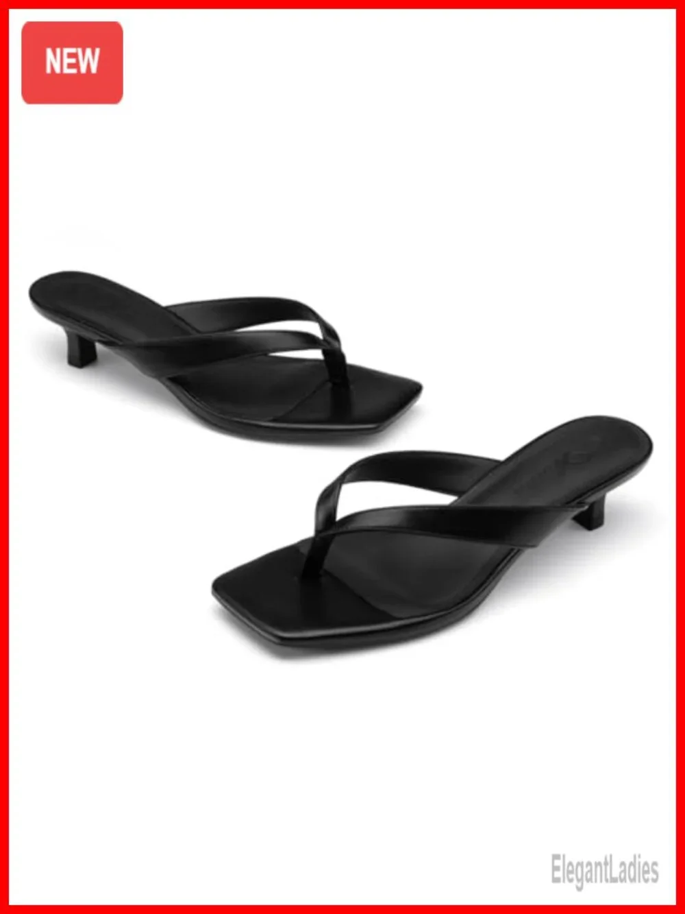 Square Toe Kitten Heel Flip Flop Sandals - Low Heel Slip On Thong Sandals